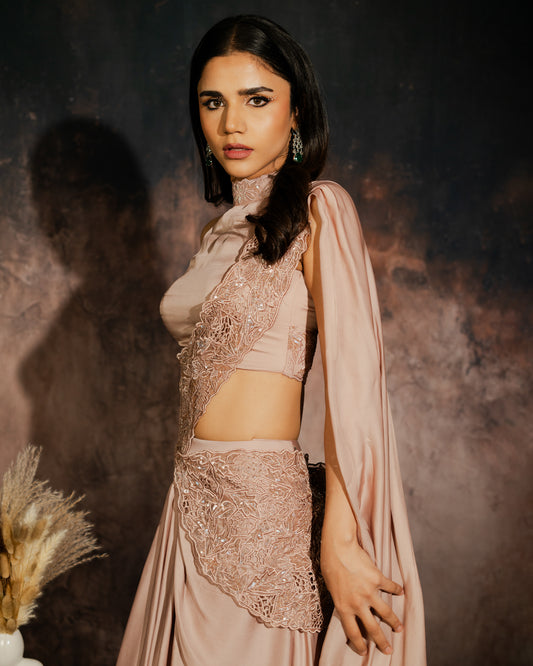 Èlan draped saree set with cut work pallu