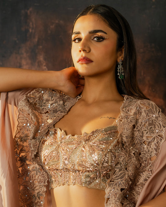 Champagne gold draped cape set