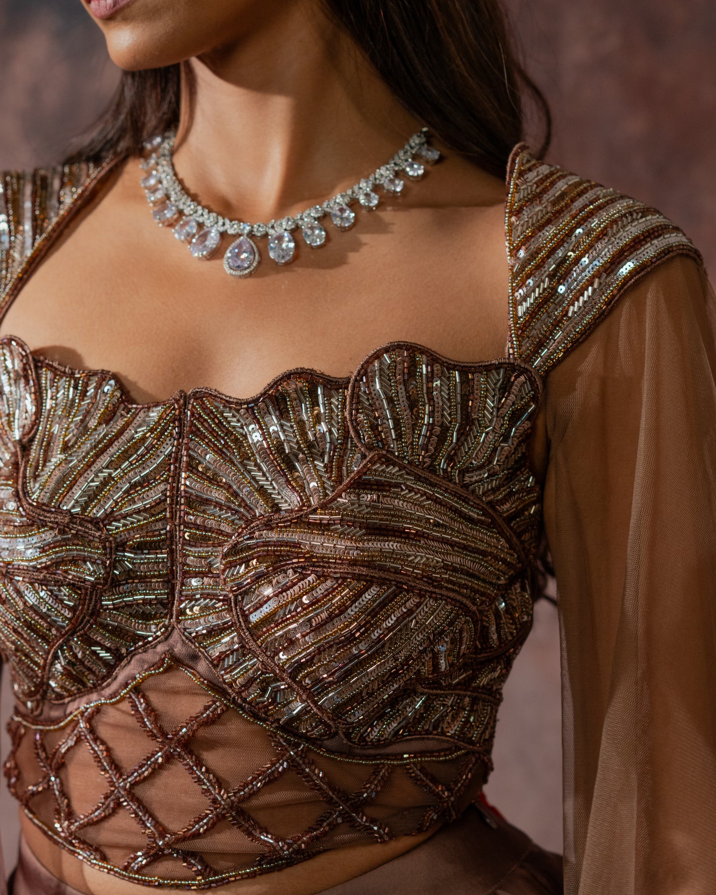 Mocha corset drape skirt set