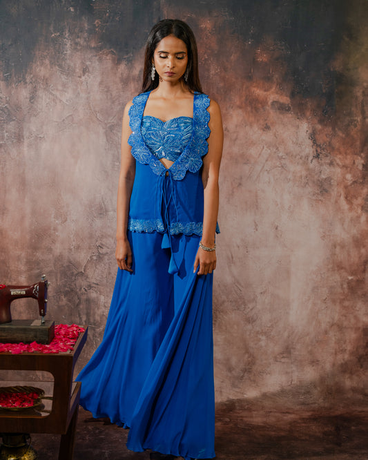 Cobalt blue cut work jacket set