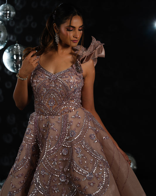 Rosè gold dramatic gown