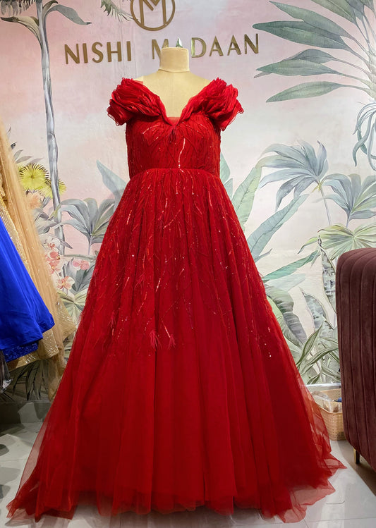 Red roseatte dramatic gown