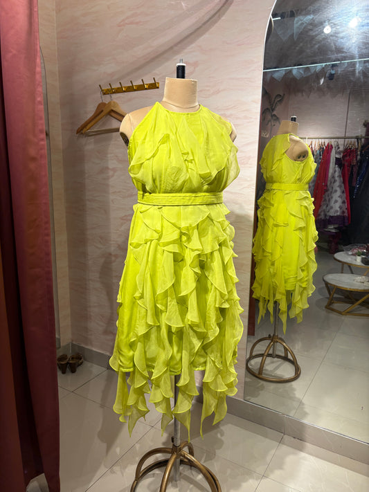 Lemon yellow ruffled dress