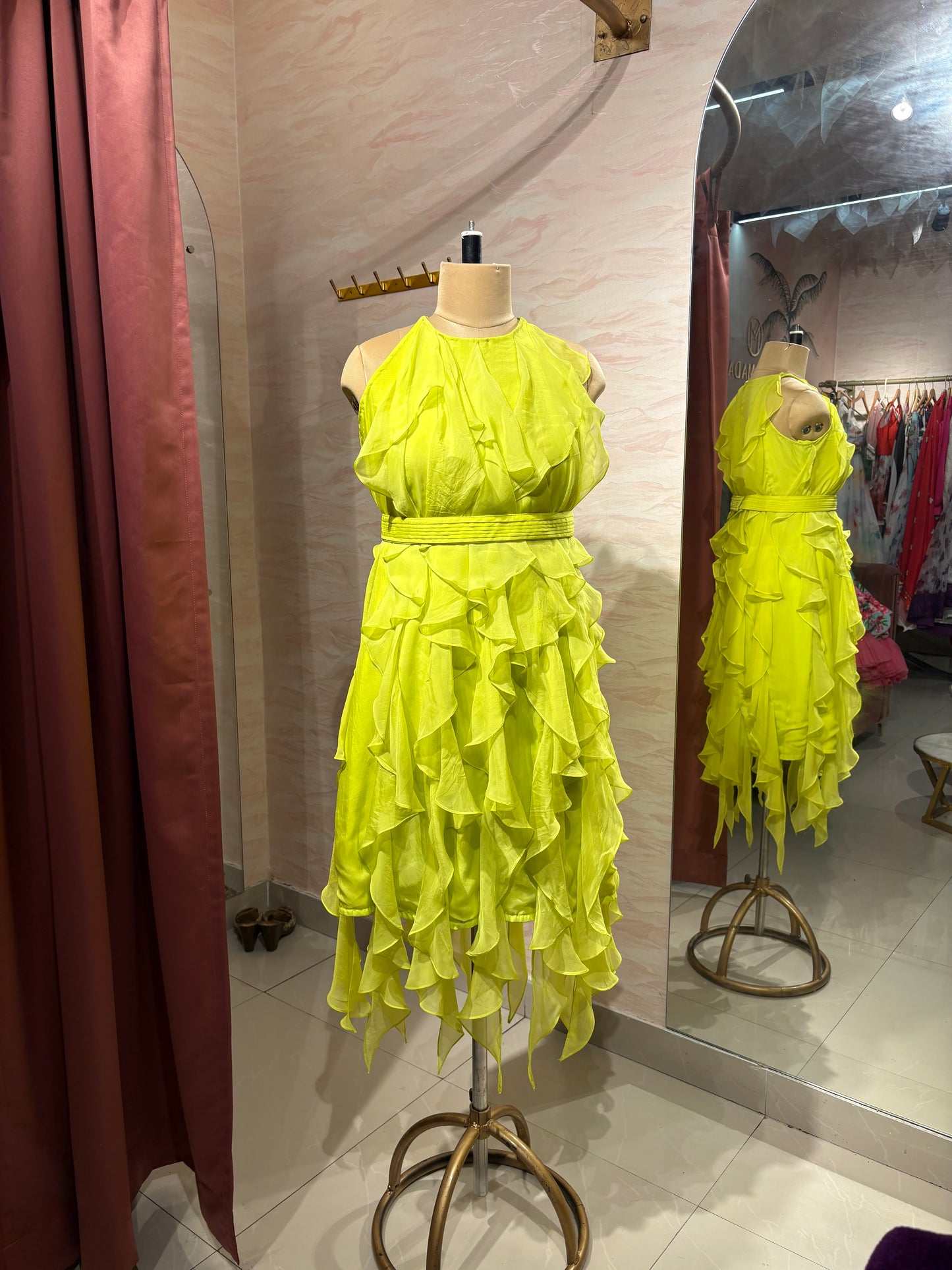 Lemon yellow ruffled dress