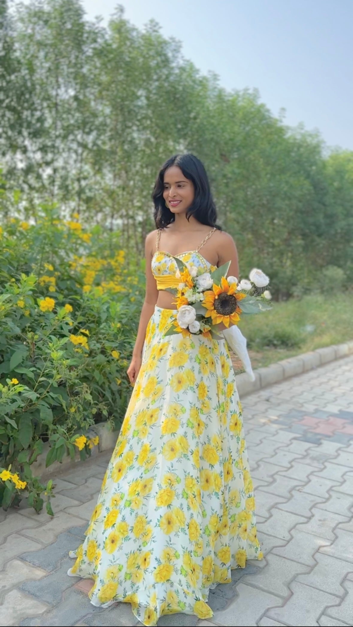 Yellow bloom skirt set