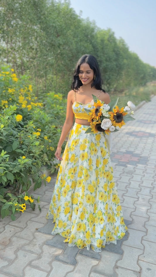 Yellow bloom skirt set