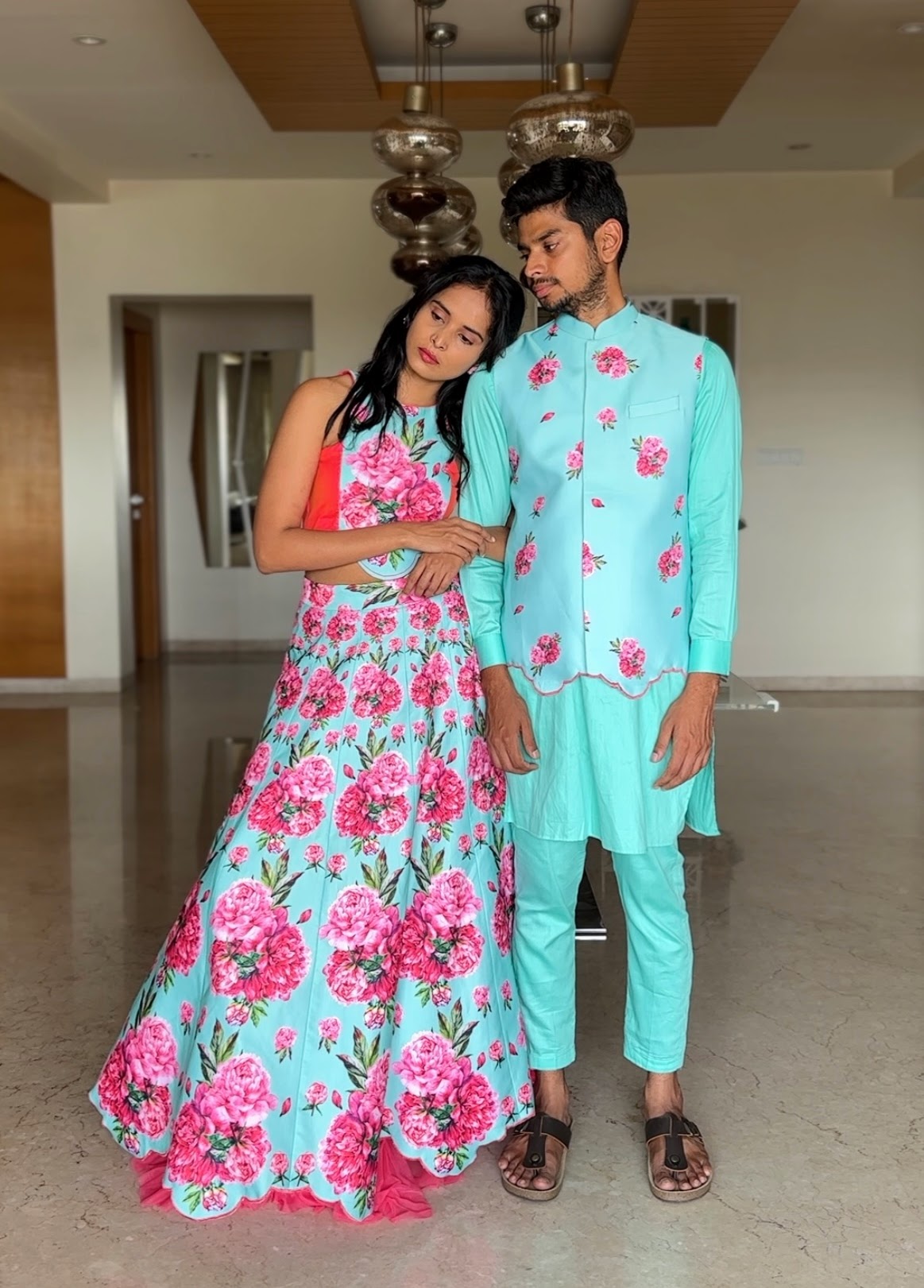 Emerald floral skirt set