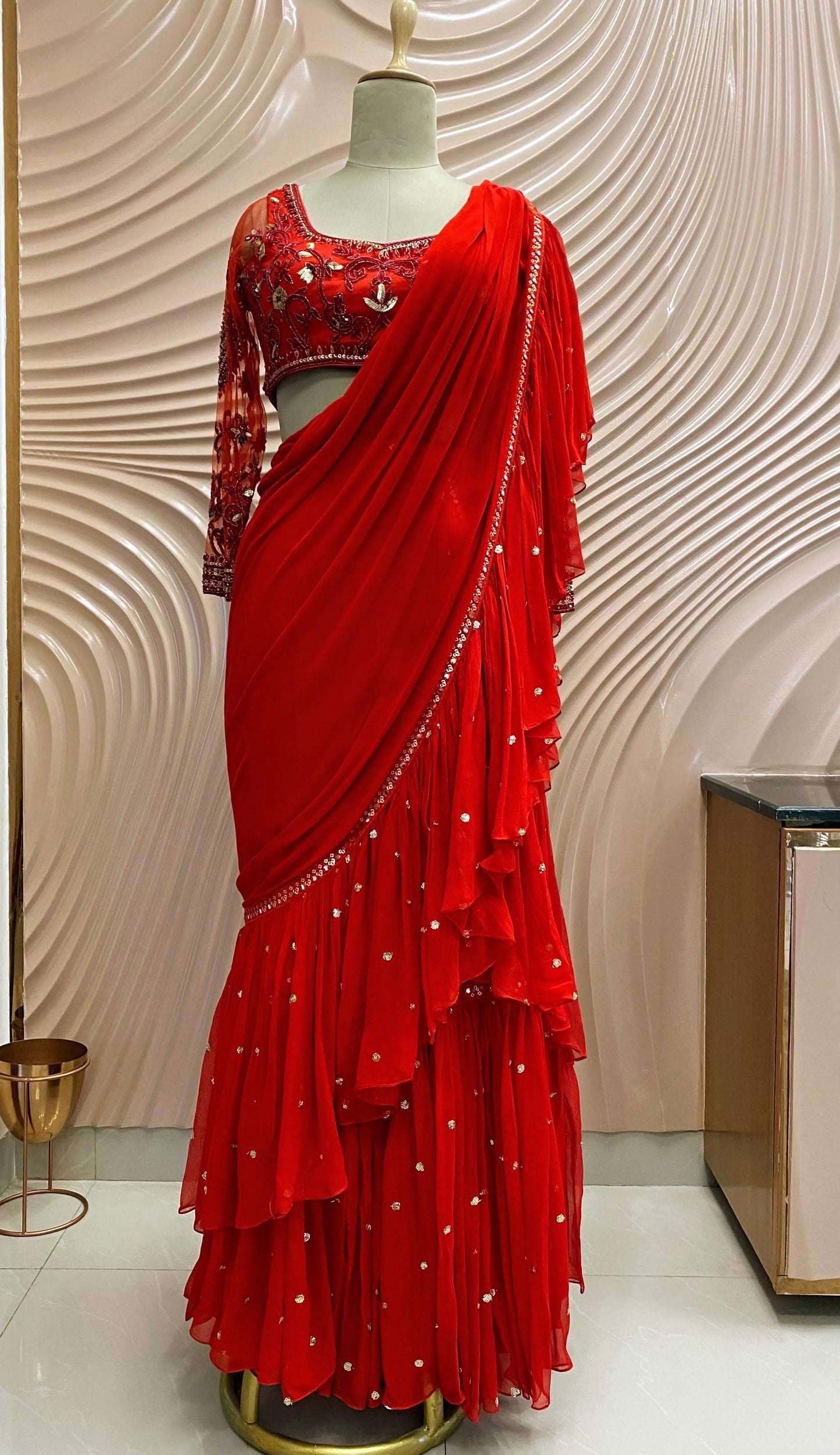 A crimson red concept saree - Nishi Madaan Label