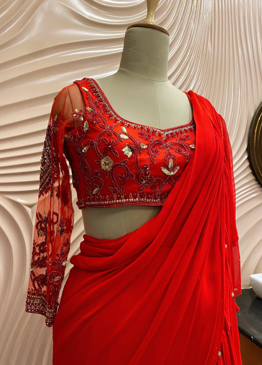 A crimson red concept saree - Nishi Madaan Label
