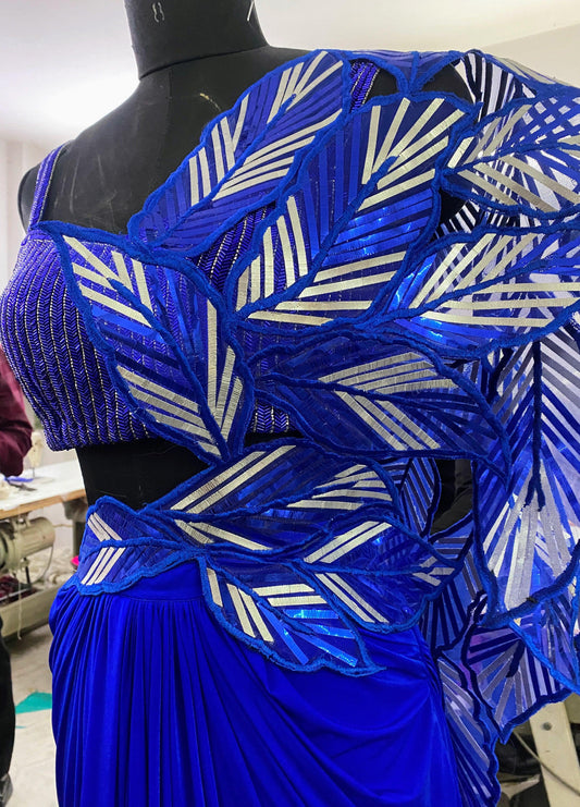 An electric blue dramatic saree - Nishi Madaan Label