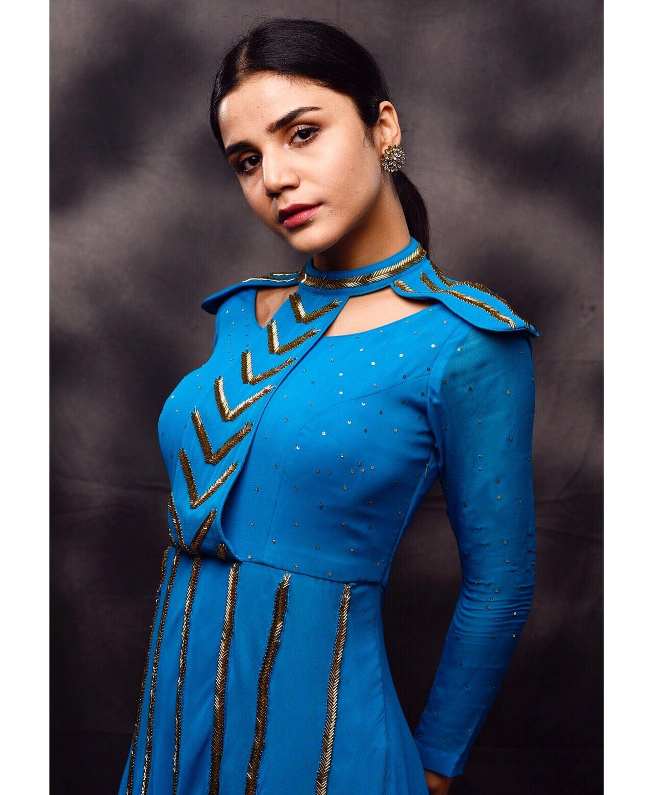 Cobalt blue structured anarkali - Nishi Madaan Label