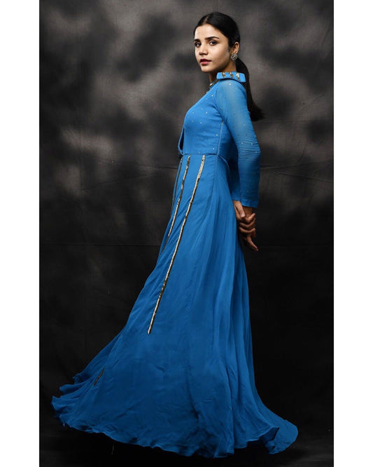 Cobalt blue structured anarkali - Nishi Madaan Label