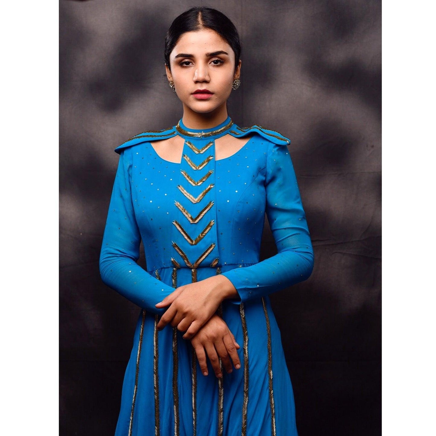 Cobalt blue structured anarkali - Nishi Madaan Label