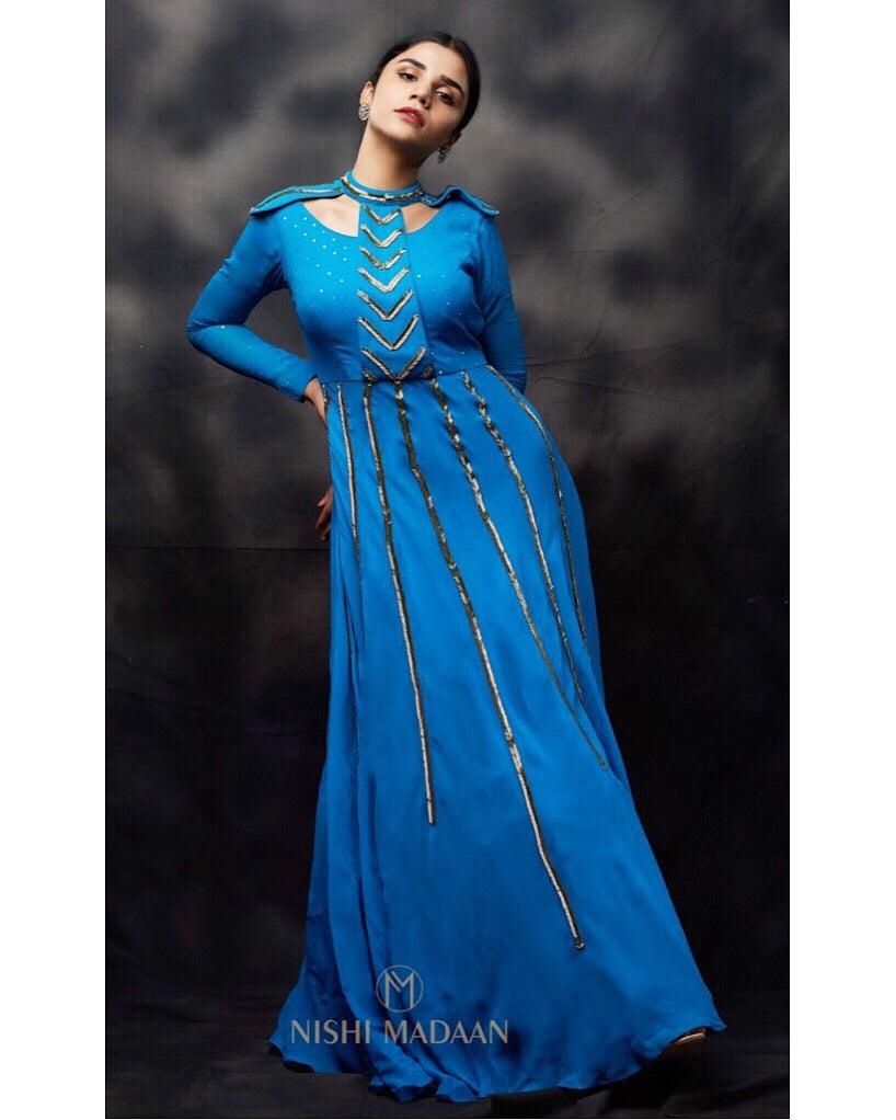 Cobalt blue structured anarkali - Nishi Madaan Label