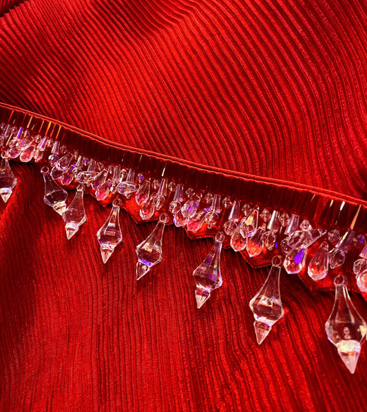 Crimson red pleated tunic with an embellished belt. - Nishi Madaan Label