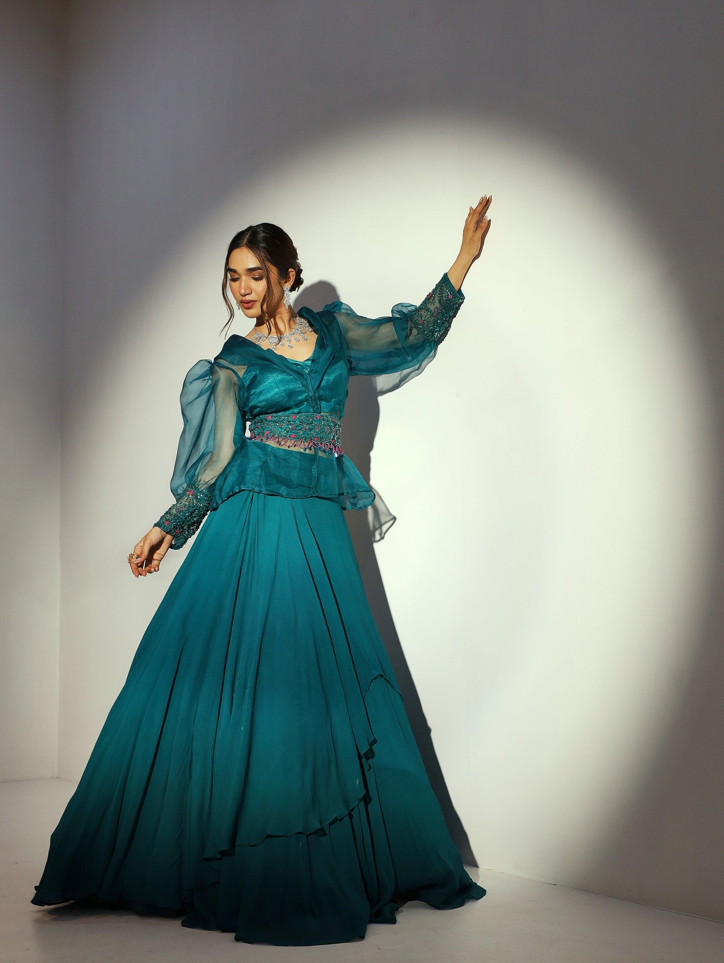Firoza organza blouse and layered skirt - Nishi Madaan Label