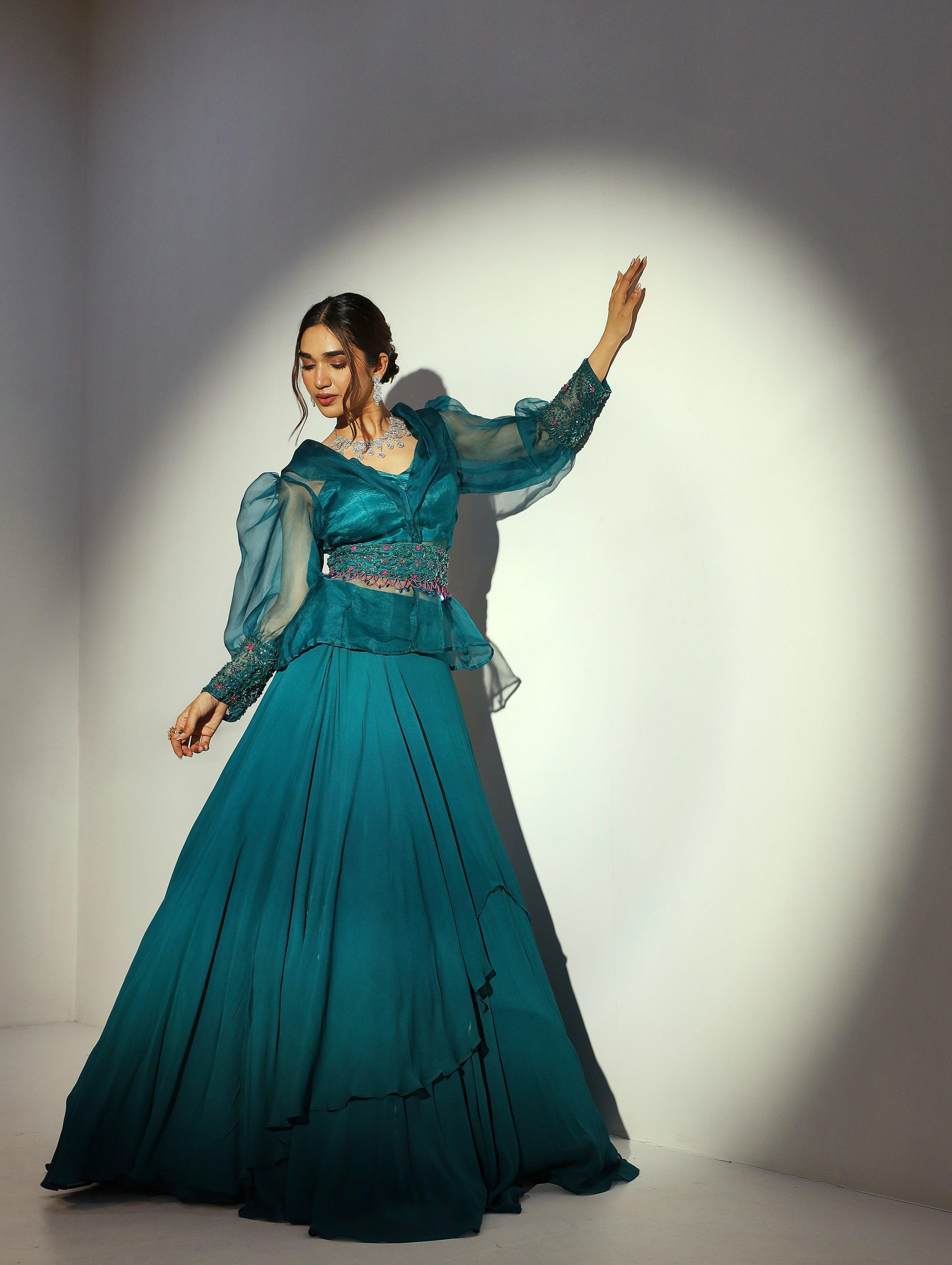 Firoza organza blouse and layered skirt - Nishi Madaan Label