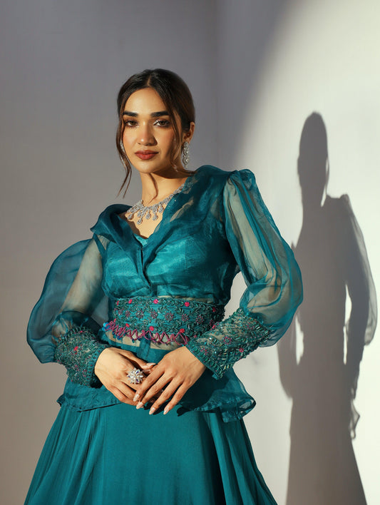 Firoza organza blouse and layered skirt - Nishi Madaan Label