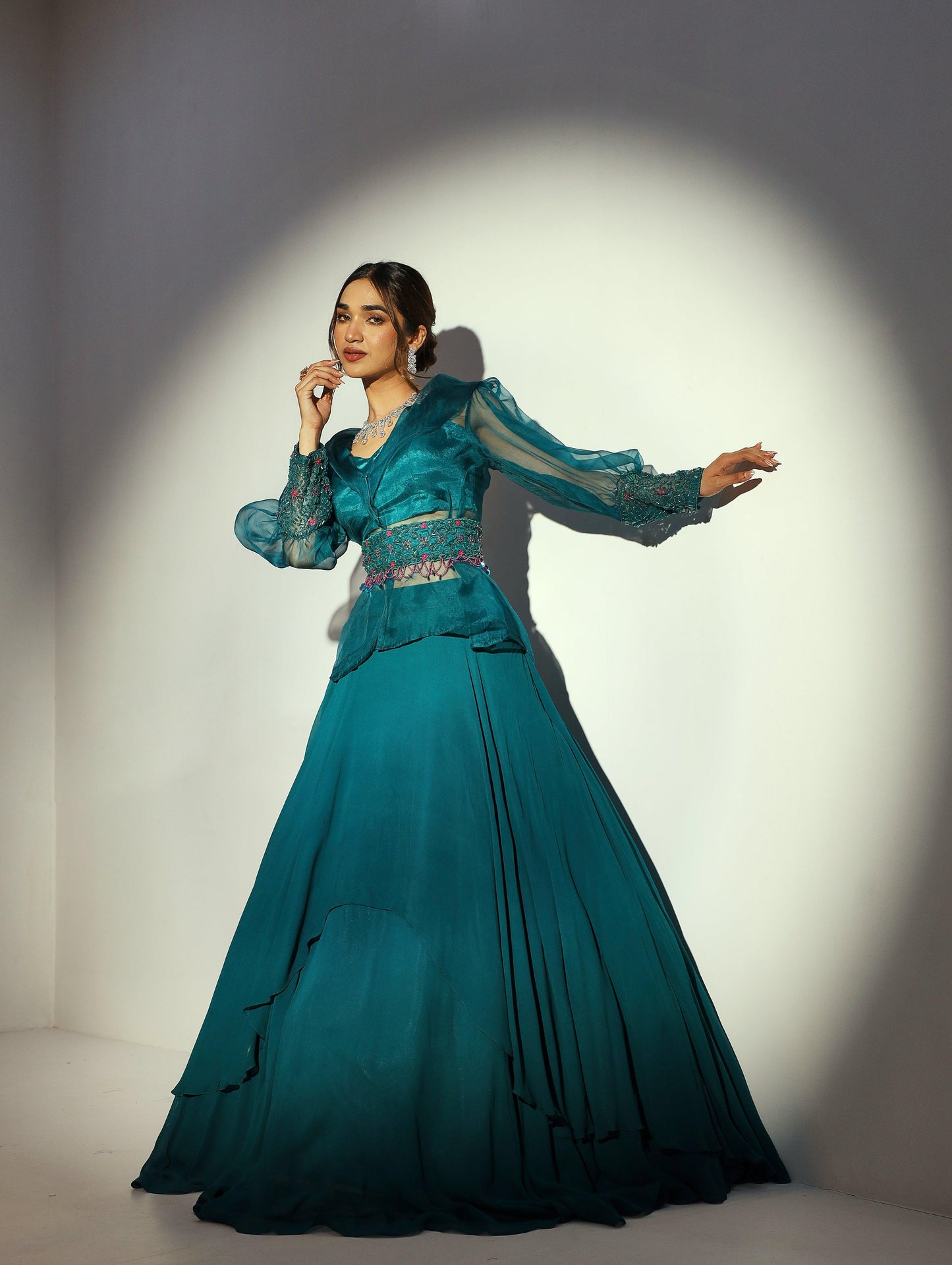 Firoza organza blouse and layered skirt - Nishi Madaan Label