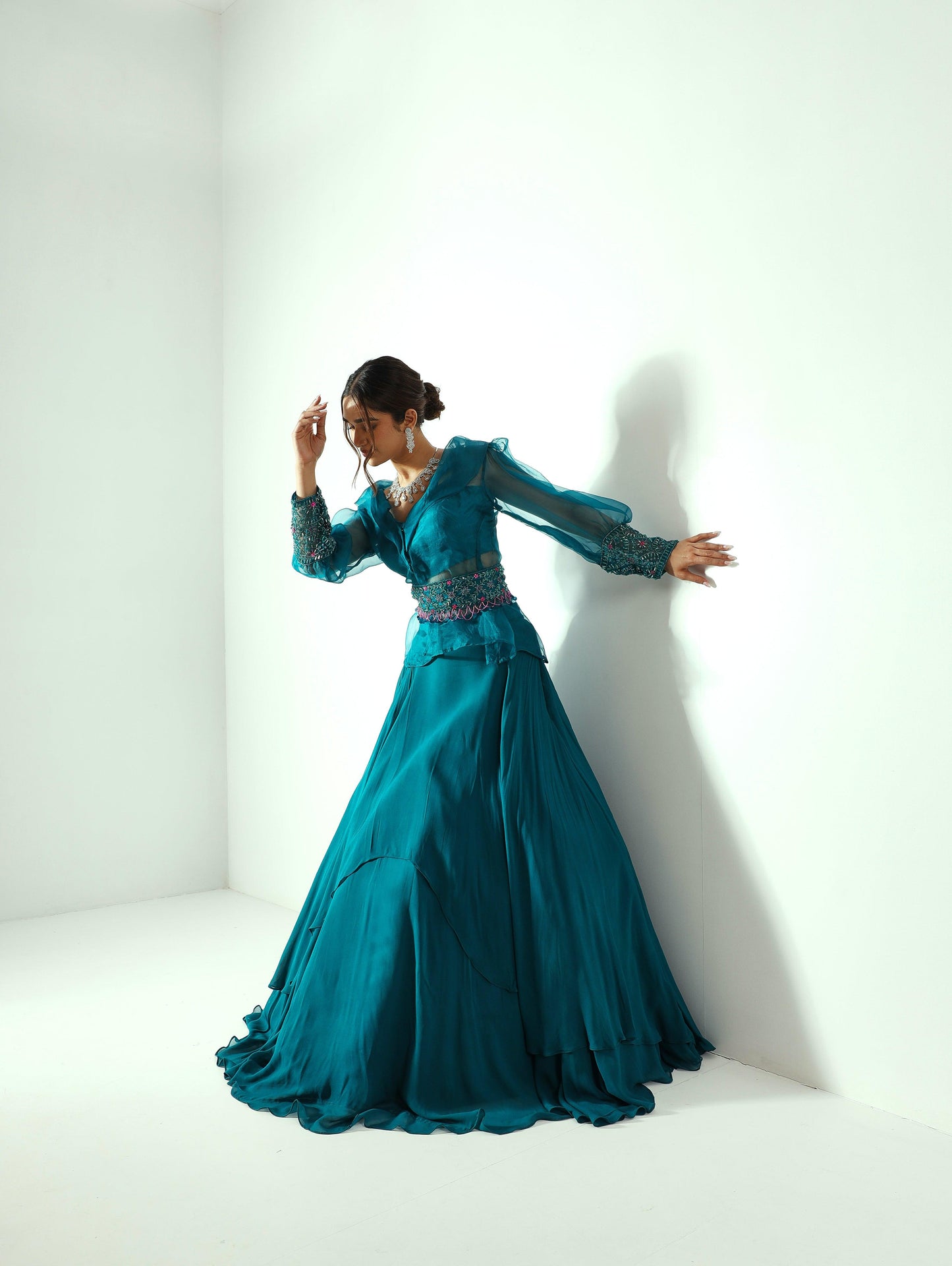 Firoza organza blouse and layered skirt - Nishi Madaan Label