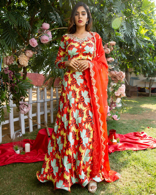 'Its a print party' indo-western lehenga with an entirely embellished dupatta. - Nishi Madaan Label