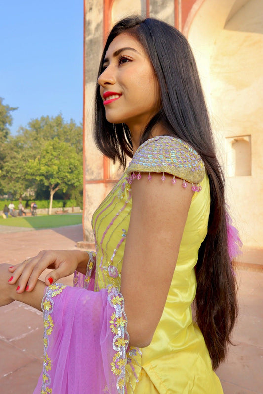 Lavender and yellow garara set - Nishi Madaan Label