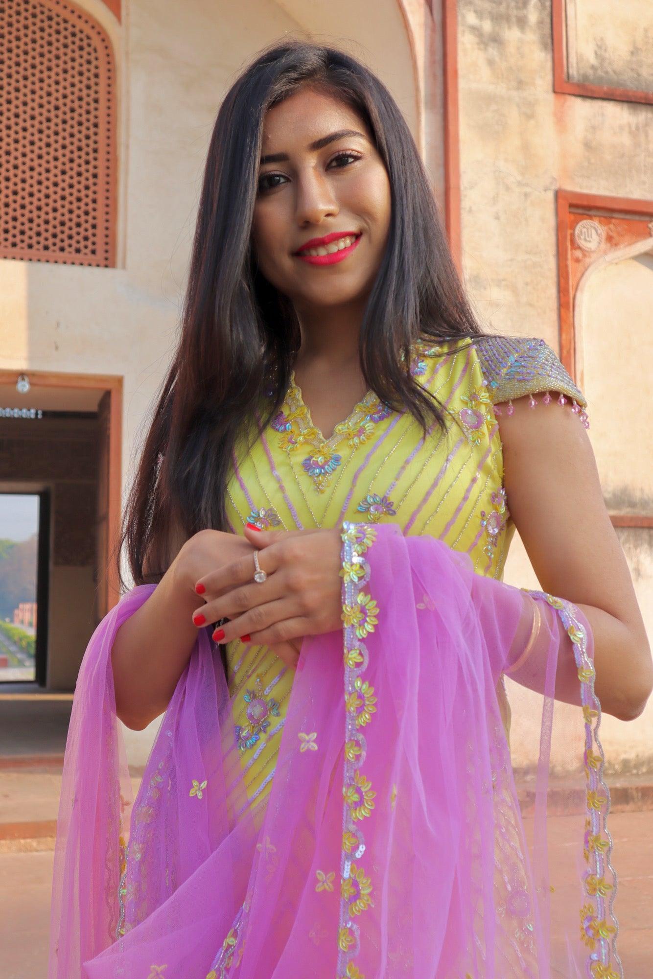 Lavender and yellow garara set - Nishi Madaan Label