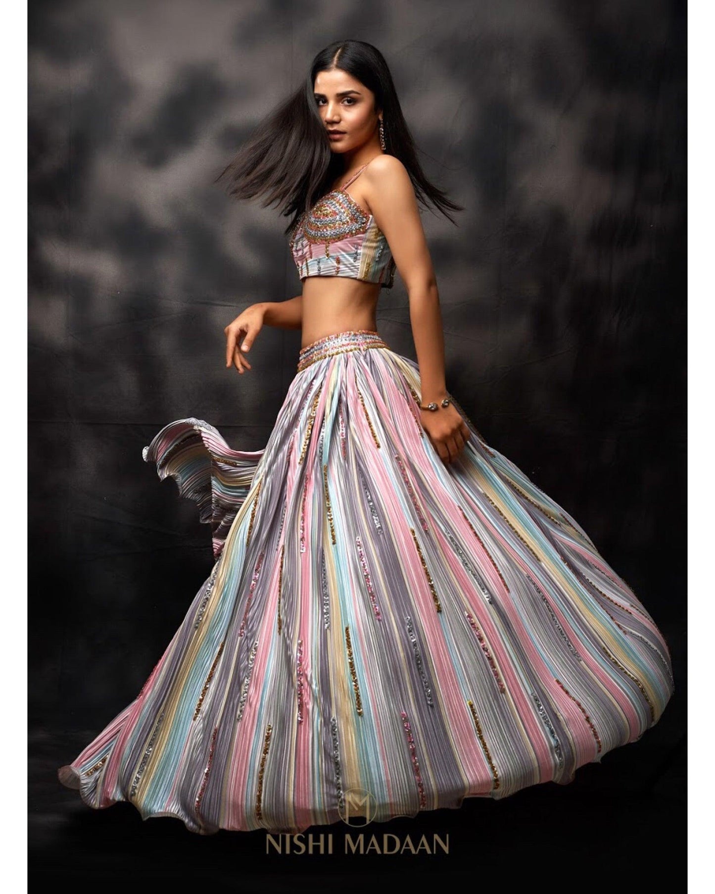 Pastel poise pleated lehanga set - Nishi Madaan Label