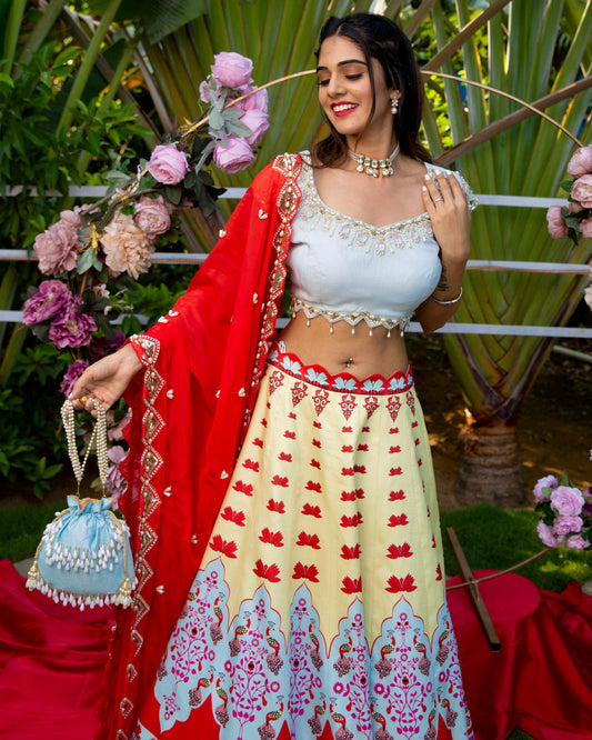 Printed lehanga set with an embellished blouse and dupatta - Nishi Madaan Label
