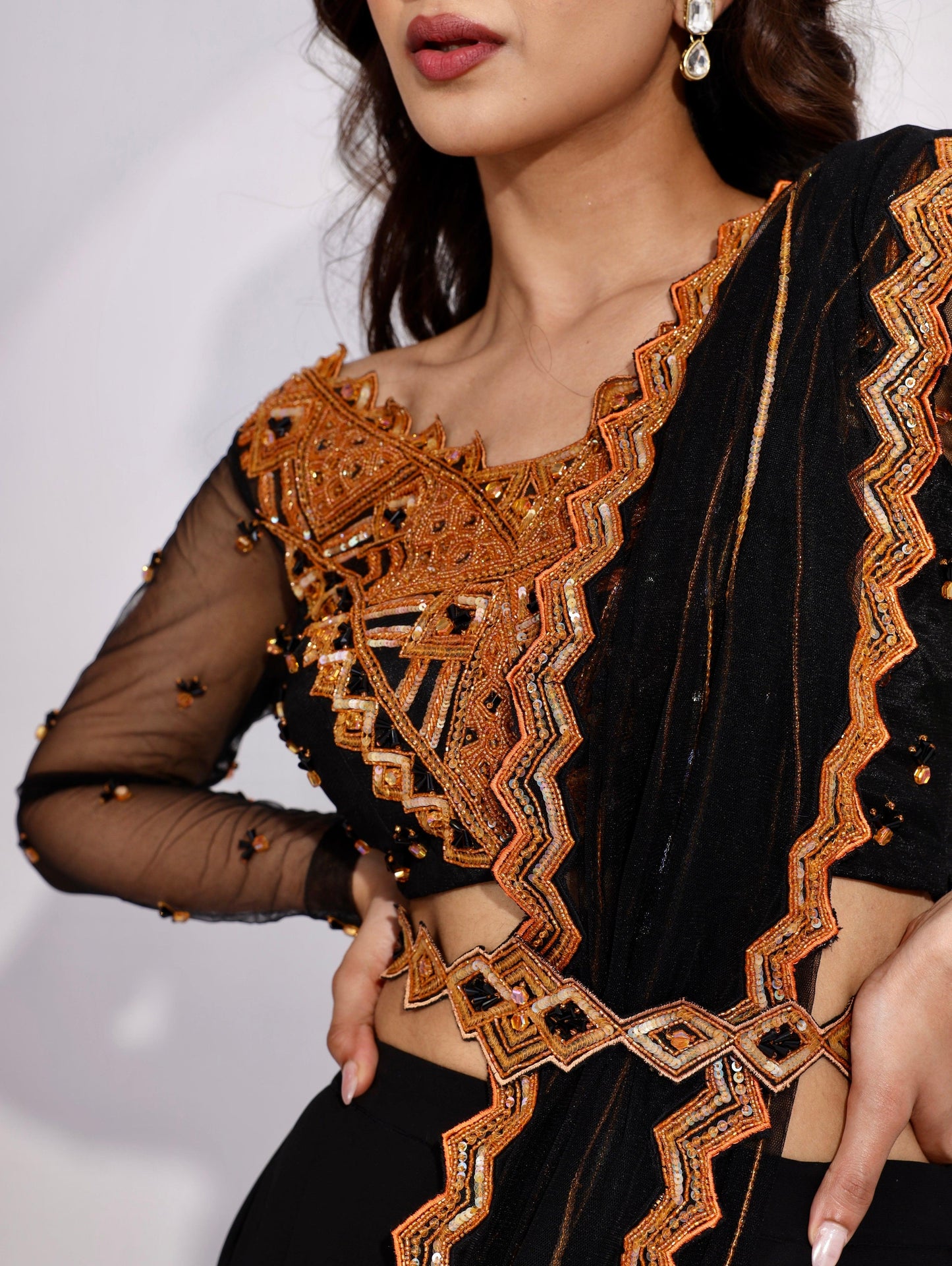 Pristina rust orange and black lehenga set - Nishi Madaan Label