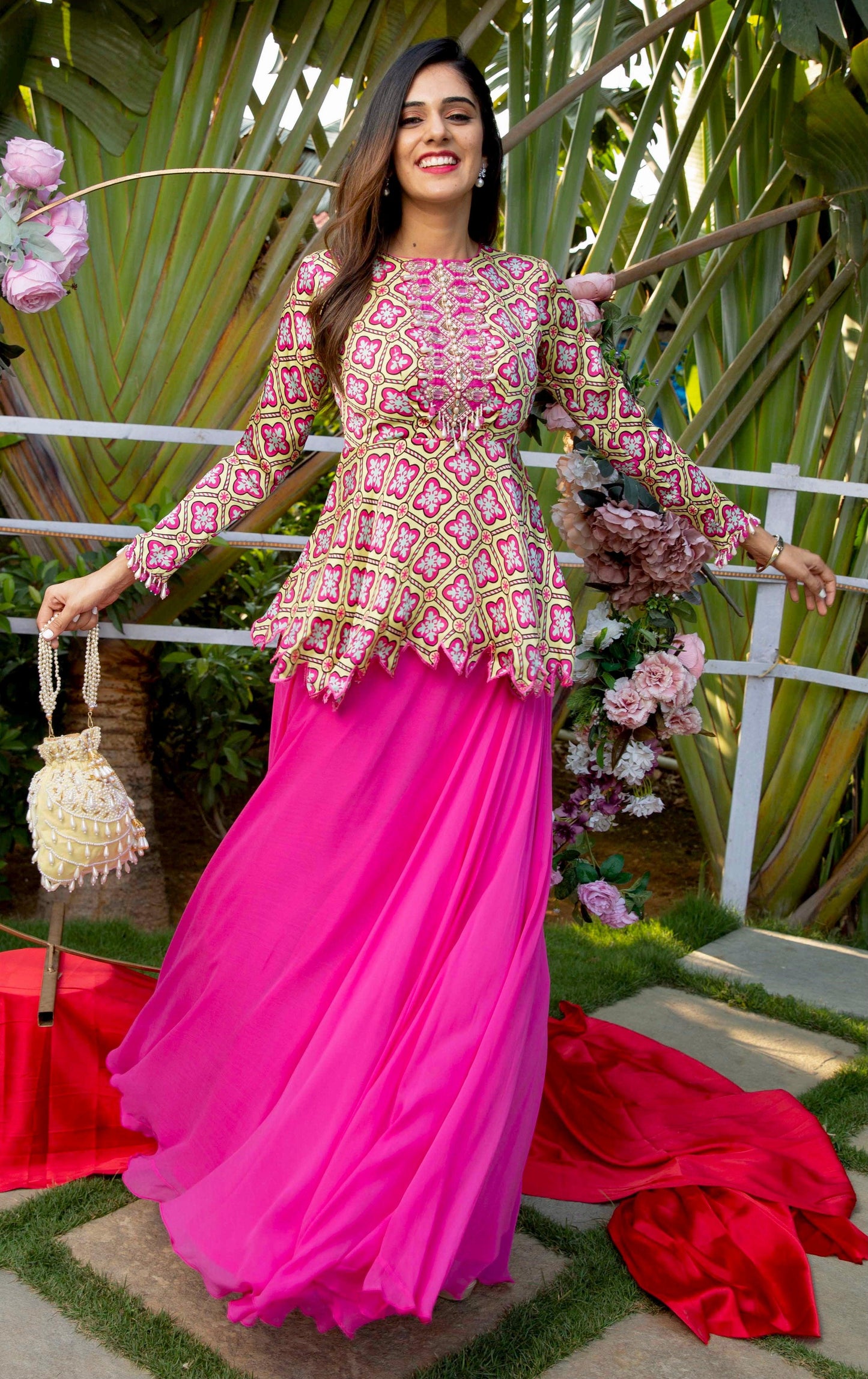 The 'Bling it up peplum' dress with heavy embellished top, dupatta with skirt - Nishi Madaan Label