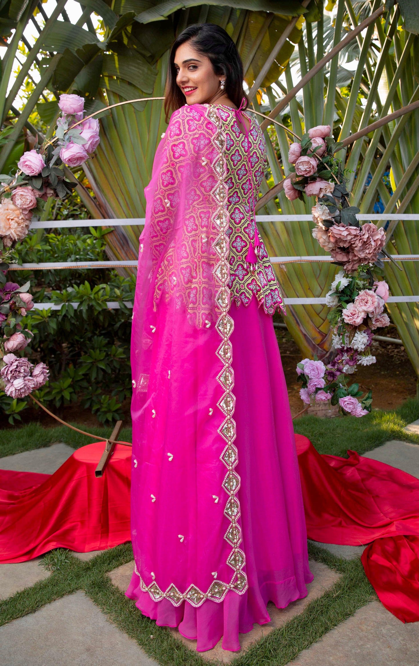 The 'Bling it up peplum' dress with heavy embellished top, dupatta with skirt - Nishi Madaan Label