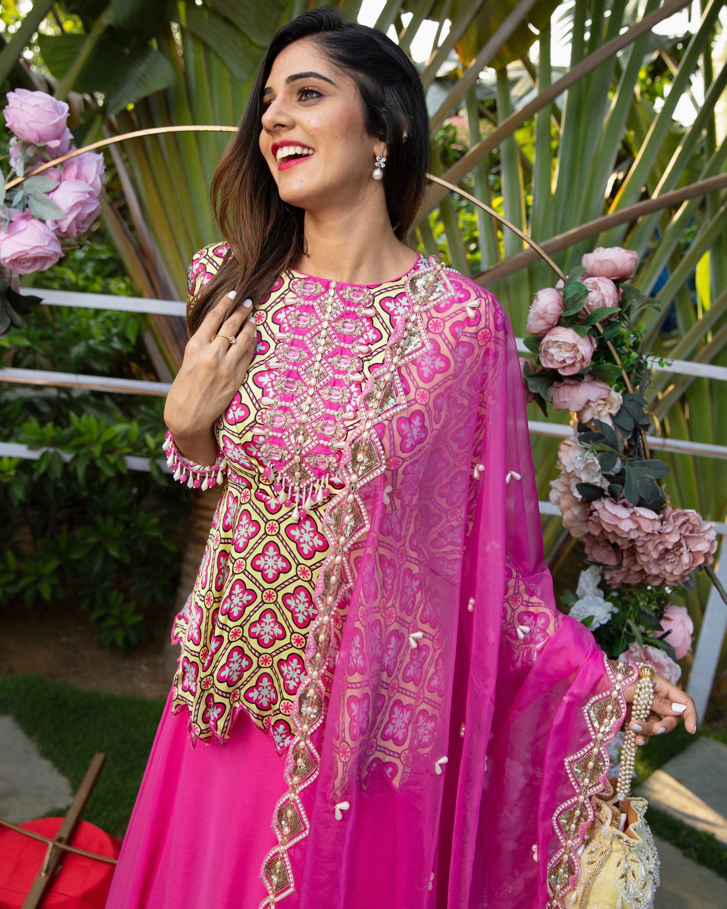 The 'Bling it up peplum' dress with heavy embellished top, dupatta with skirt - Nishi Madaan Label