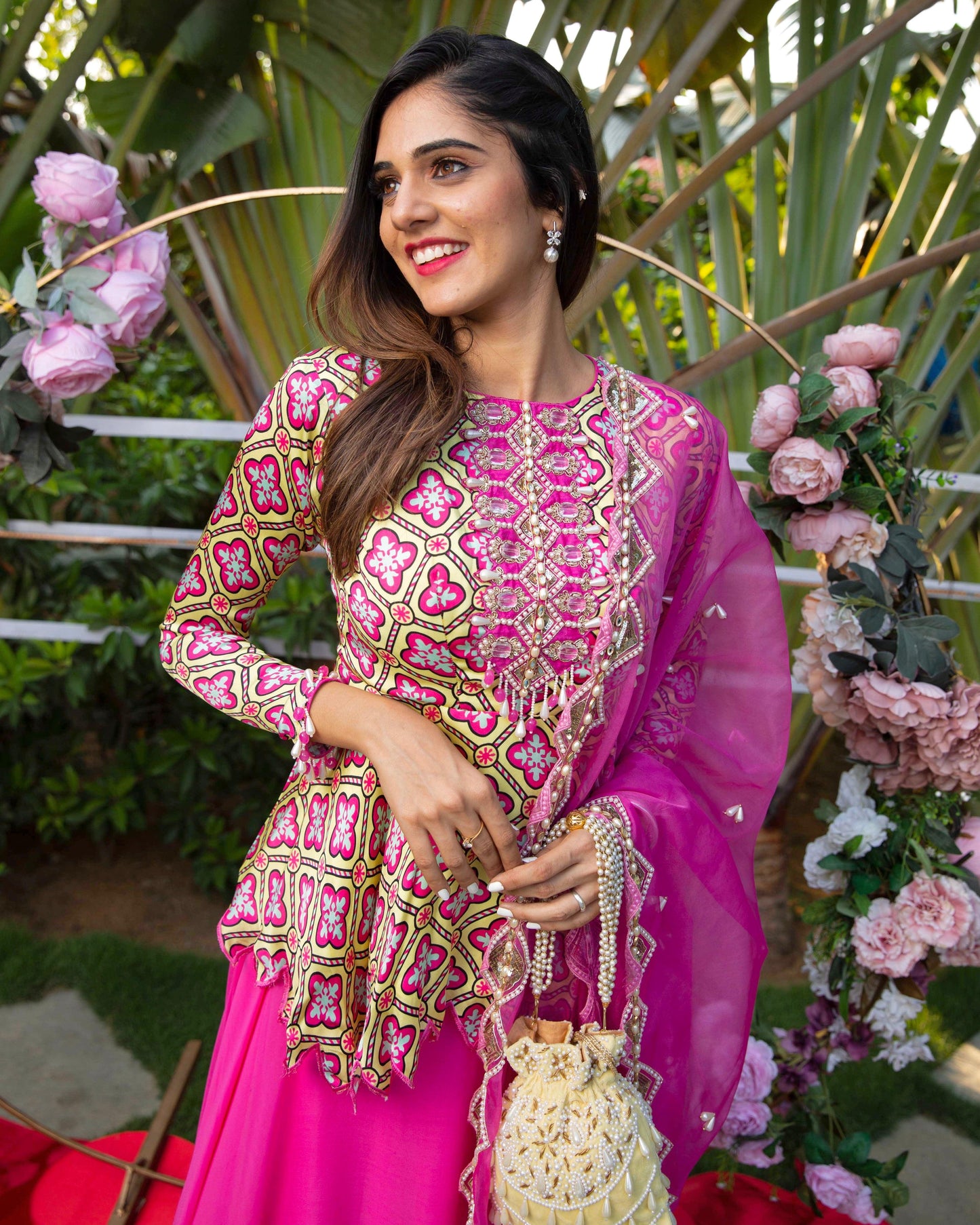 The 'Bling it up peplum' dress with heavy embellished top, dupatta with skirt - Nishi Madaan Label