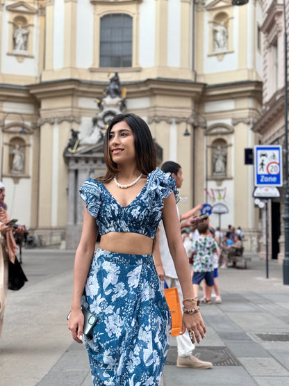 Oceanic floral draped co-ord set