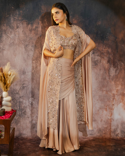 Champagne gold draped cape set