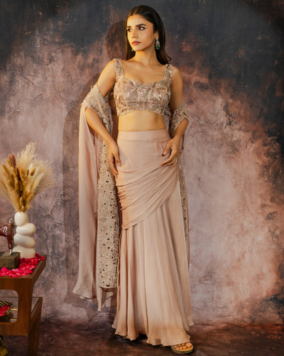 Champagne gold draped cape set