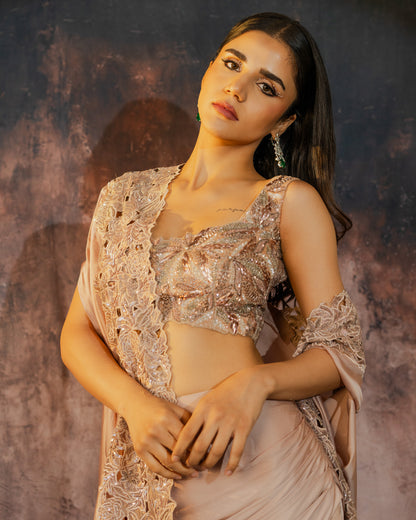 Champagne gold draped cape set