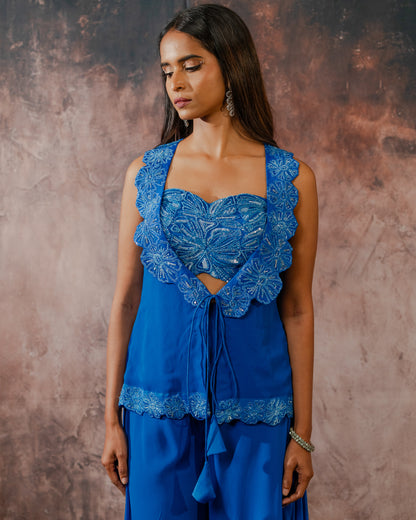 Cobalt blue cut work jacket set