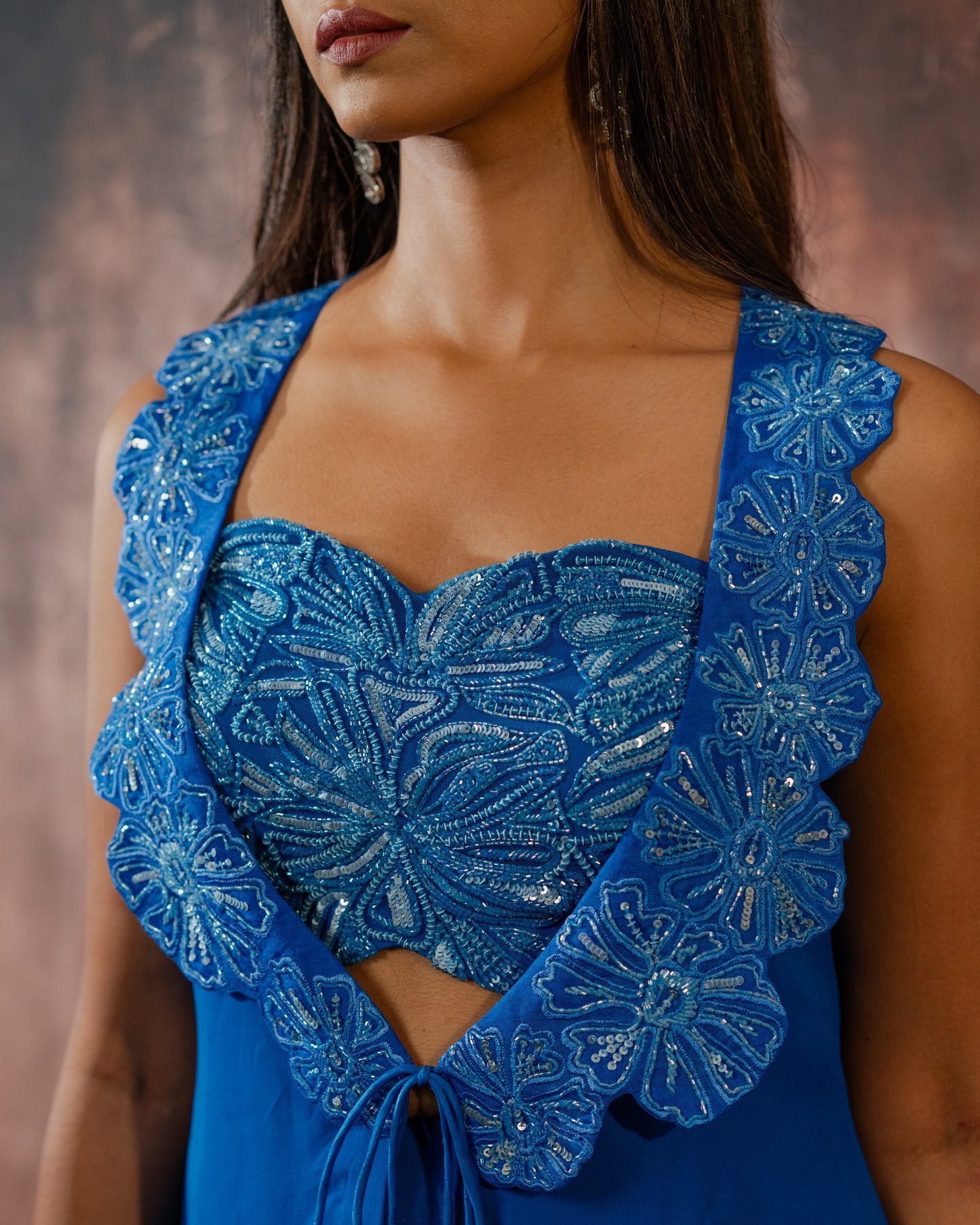 Cobalt blue cut work jacket set