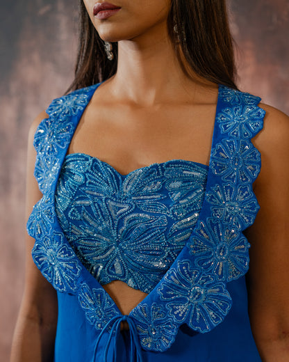 Cobalt blue cut work jacket set
