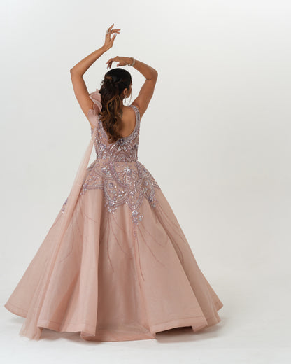 Rosè gold dramatic gown