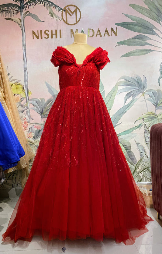 Red roseatte dramatic gown
