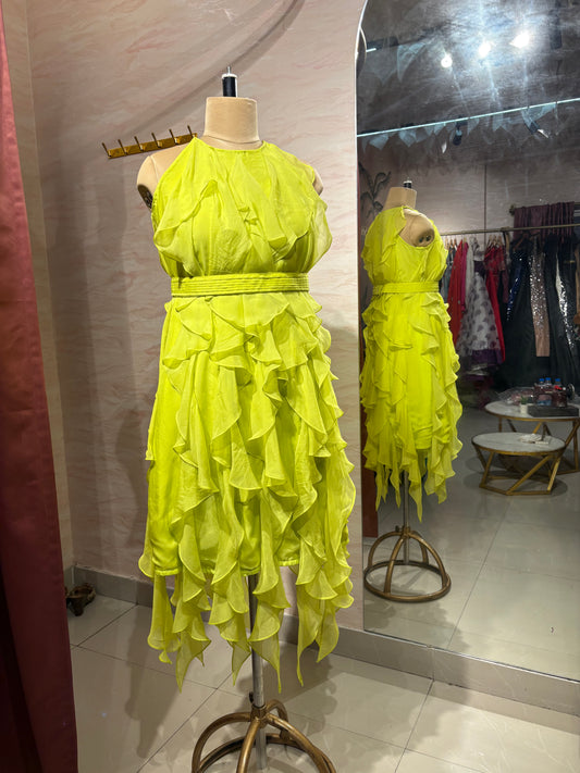 Lemon yellow ruffled dress