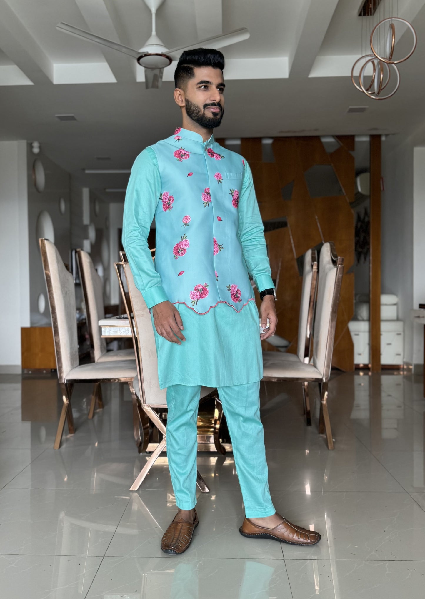 Pastel Emerald floral kurta set