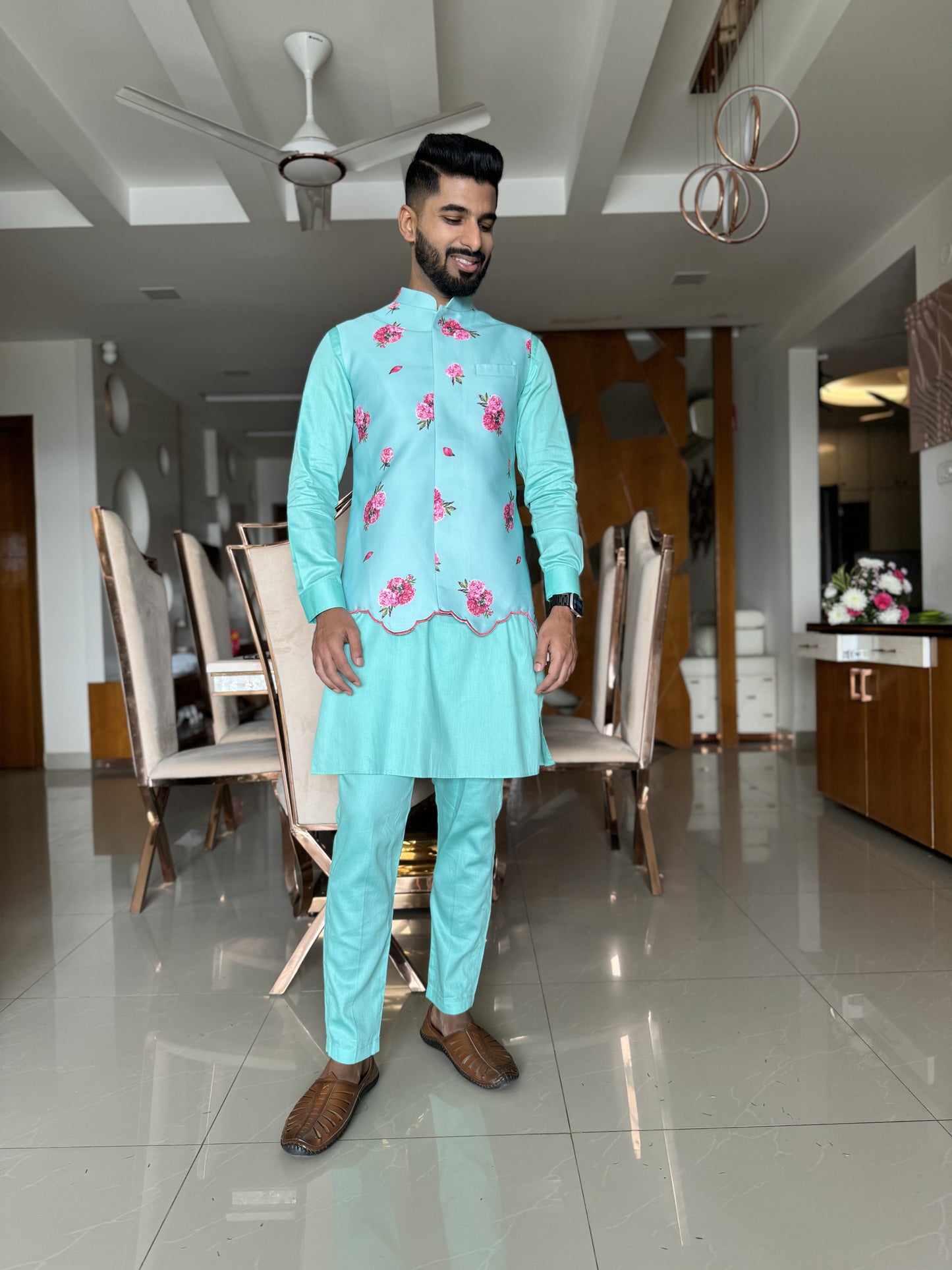 Pastel Emerald floral kurta set