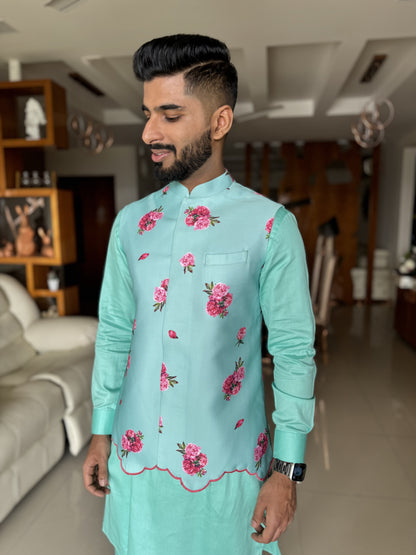 Pastel Emerald floral kurta set