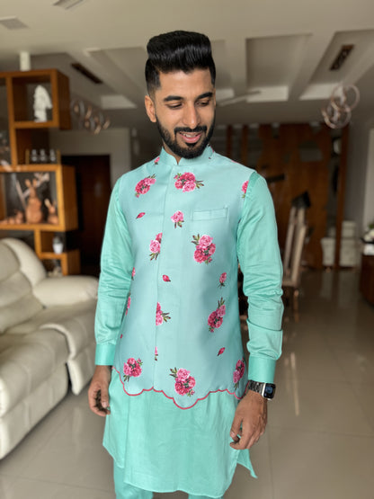 Pastel Emerald floral kurta set