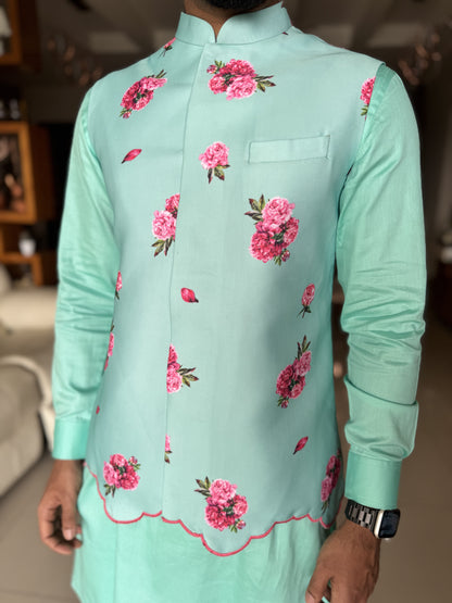 Pastel Emerald floral kurta set