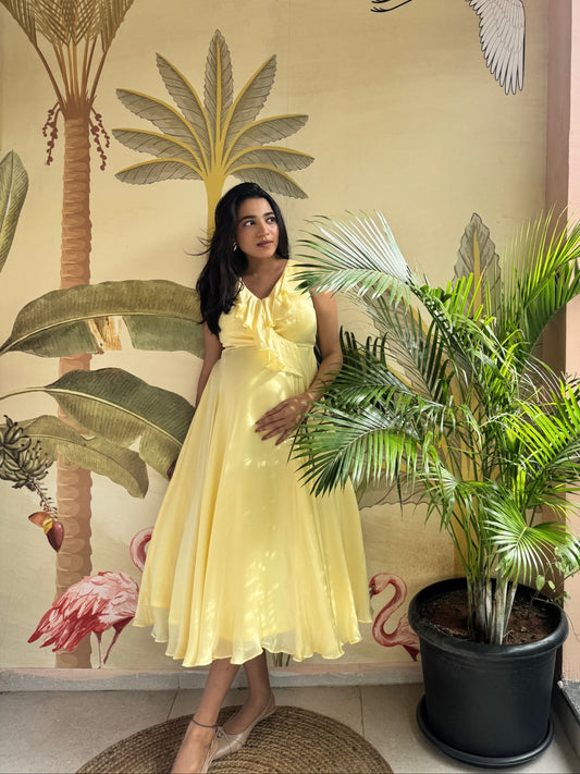 Butter yellow ruffled dress